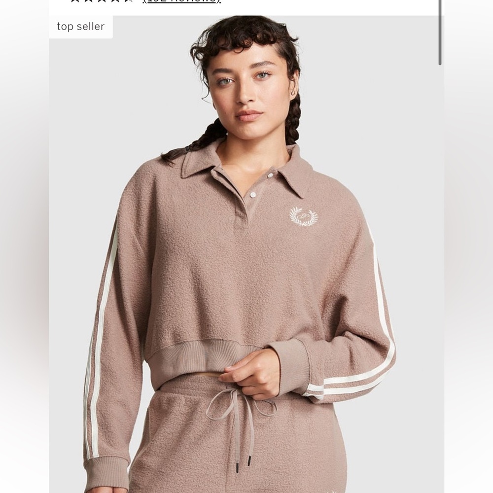 PINK Victoria’s Secret Reverse Fleece Cropped Polo Sweatshirt